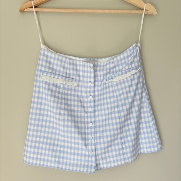 NEW Reformation Janell Two Piece Set Crystal Check Light Blue White | US 2 UK 6 - Picture 9 of 12